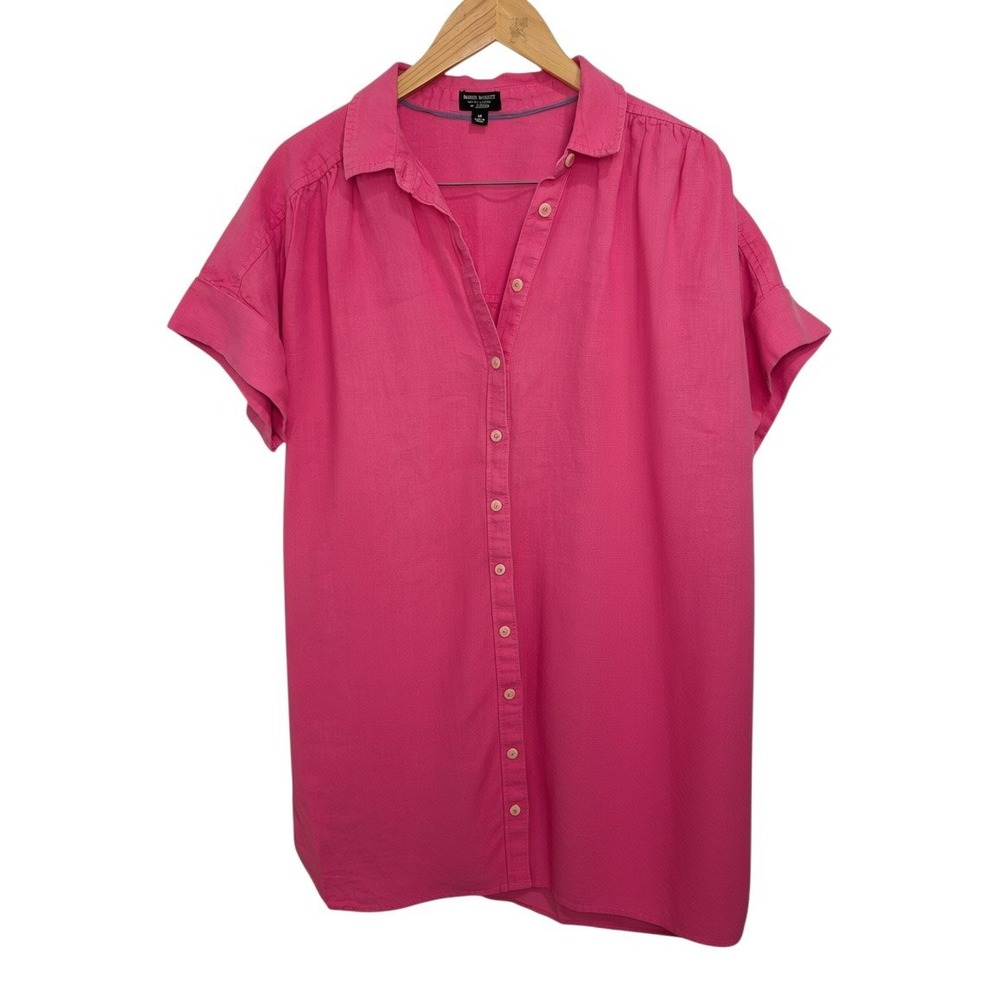 Baird McNutt Irish Linen by J Crew Shirt Dress Pink Button Front Short Sleeve-LP